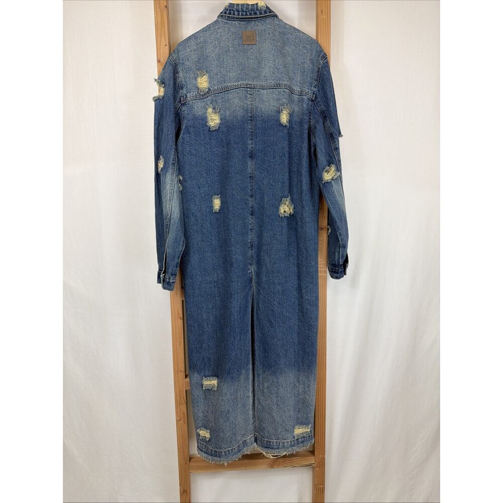 NWT Jade Gypsy Blue Distressed Denim Long Duster Jacket #1391 Size S M - Picture 7 of 10